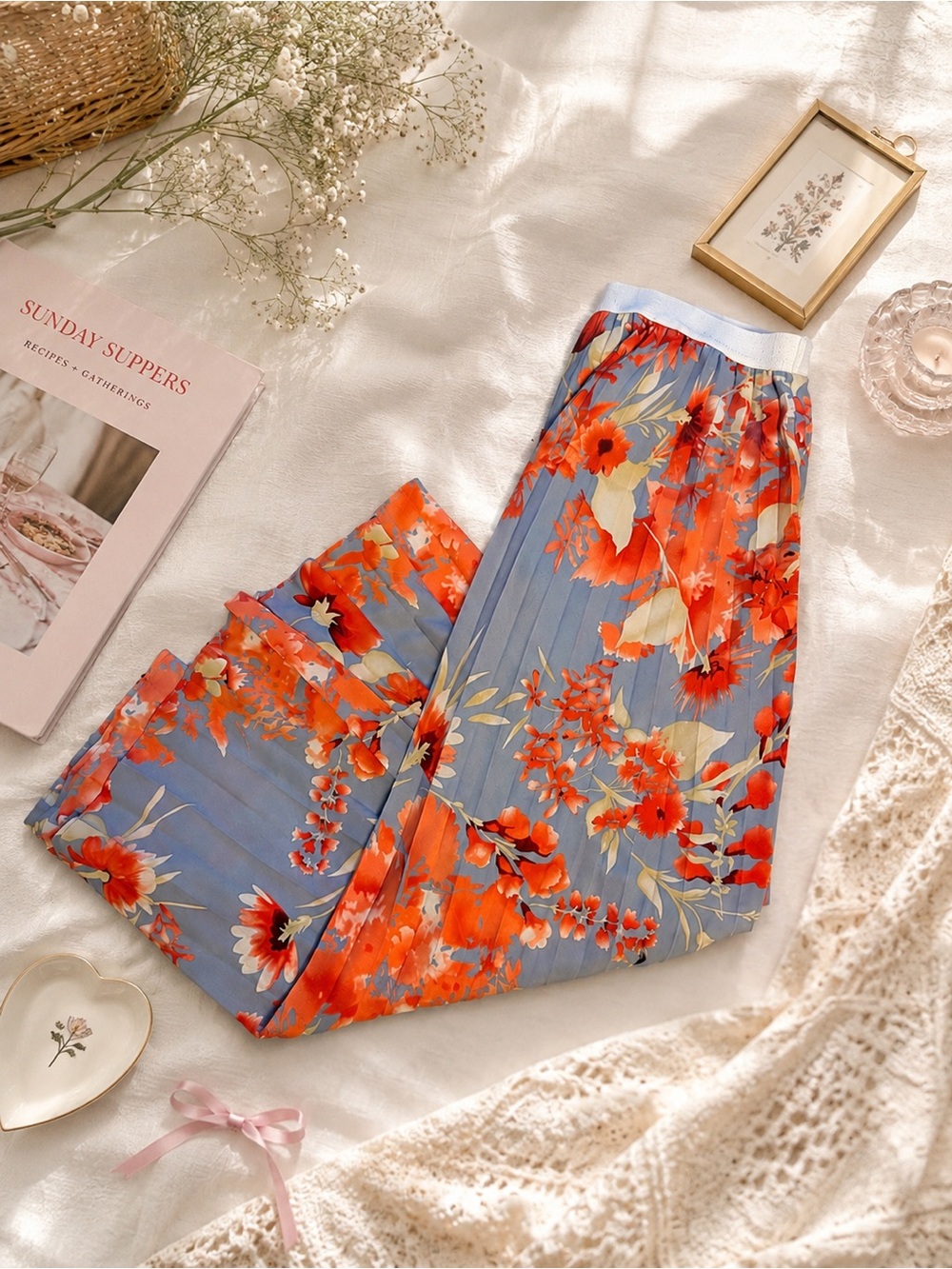 Halogen Floral Pleated Midi Skirt XS